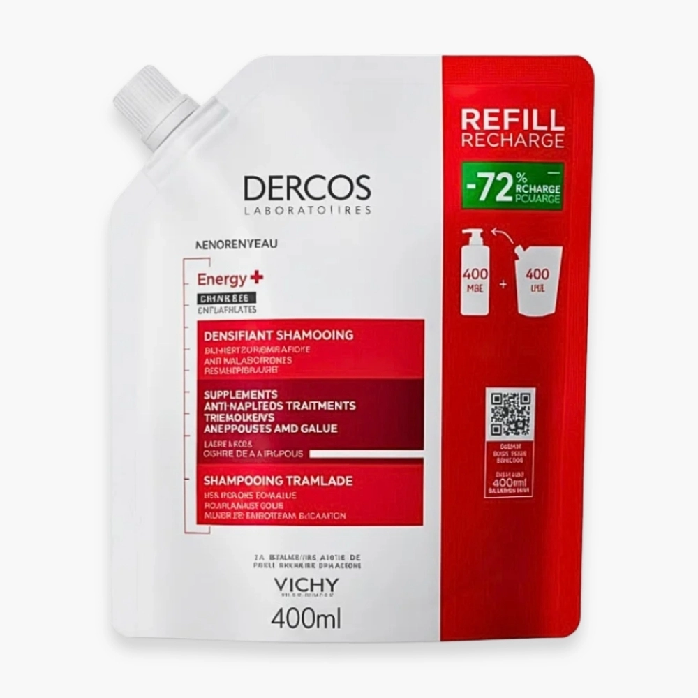 vichy dercos energisant shampoing stimulant complement anti chute eco recharge 400ml