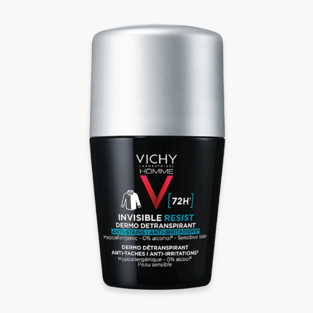 vichy homme deodorant roll on invisible resist dermo detranspirant anti taches anti irritations 72h 50ml